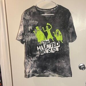 Disney Haunted Mansion womensTie-Dye T-Shirt - Black and Neon Green